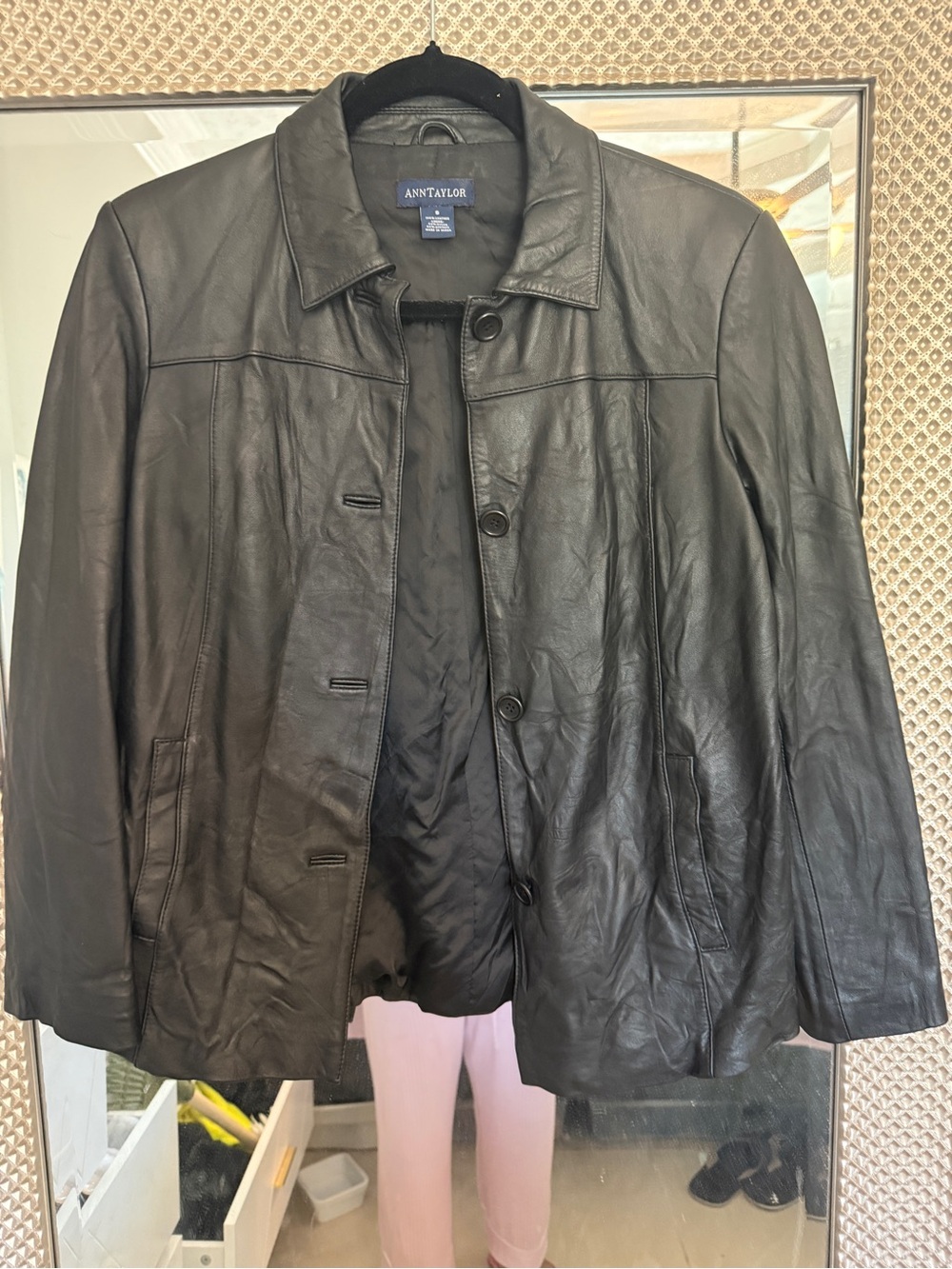 Ann Taylor Black Leather Button-Front Coat